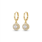Round Halo CZ Huggie Drop Earrings – Gold Fashion Jewellery for Women