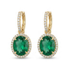 Oval Emerald Halo Drop Earrings – Gold Luxury Fashion Earrings