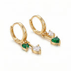Green & White Double Heart Huggie Earrings – Gold Fashion Drop Earrings