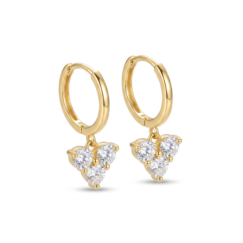 Triple CZ Cluster Huggie Earrings – Gold Fashion Drop Earrings