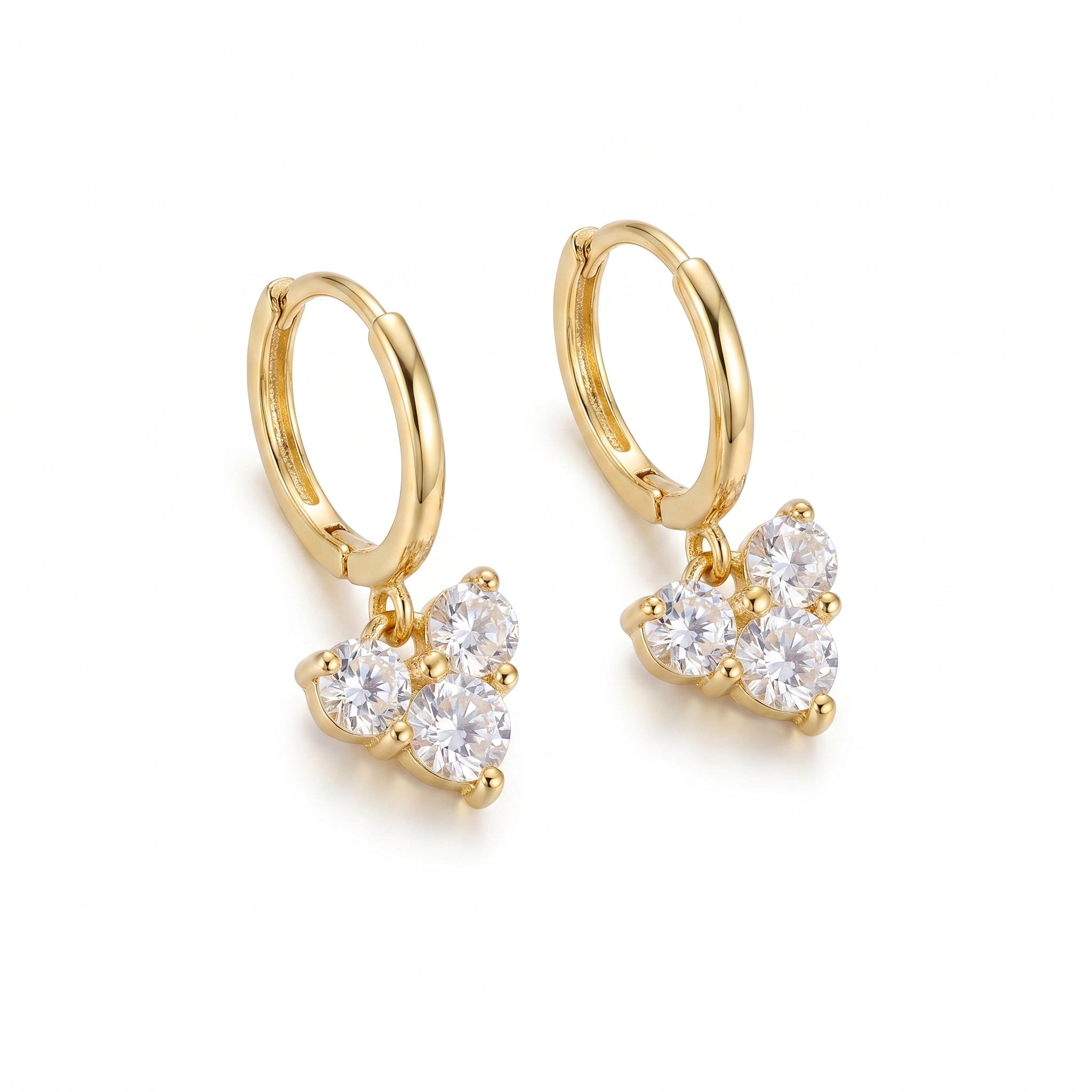 Triple CZ Cluster Huggie Earrings – Gold Fashion Drop Earrings