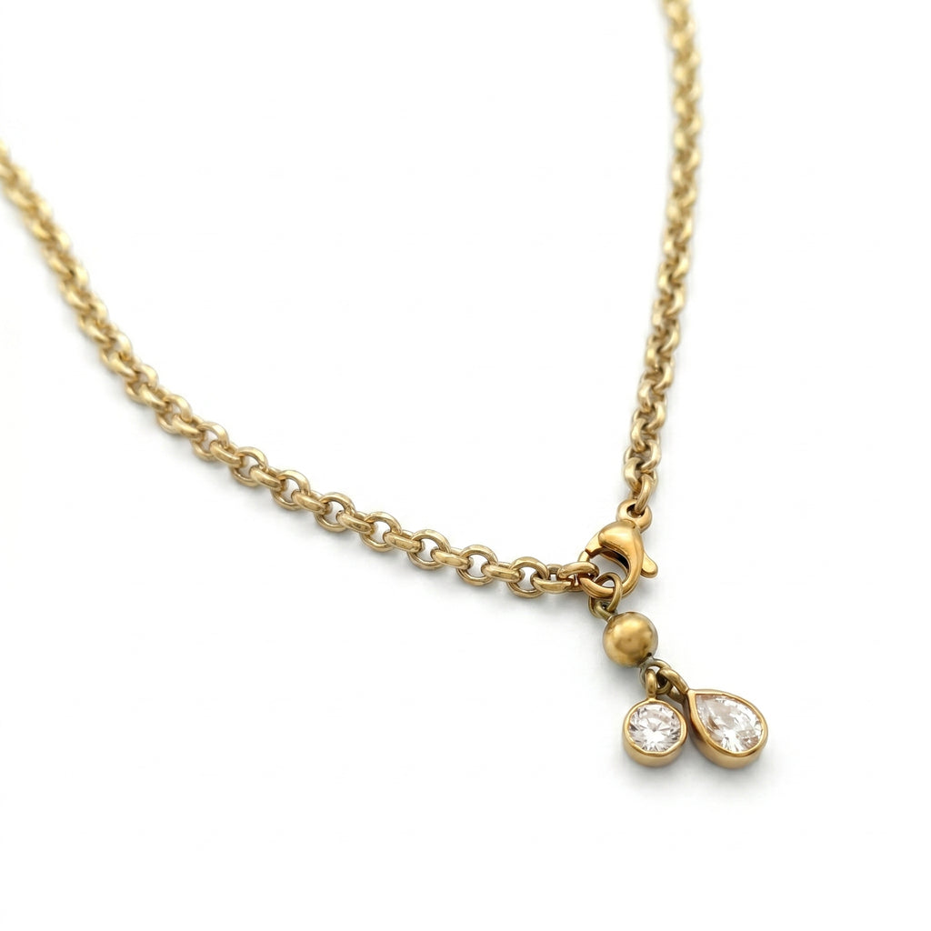 Round & Pear CZ Duo Pendant Necklace – Dainty Gold Fashion Jewellery