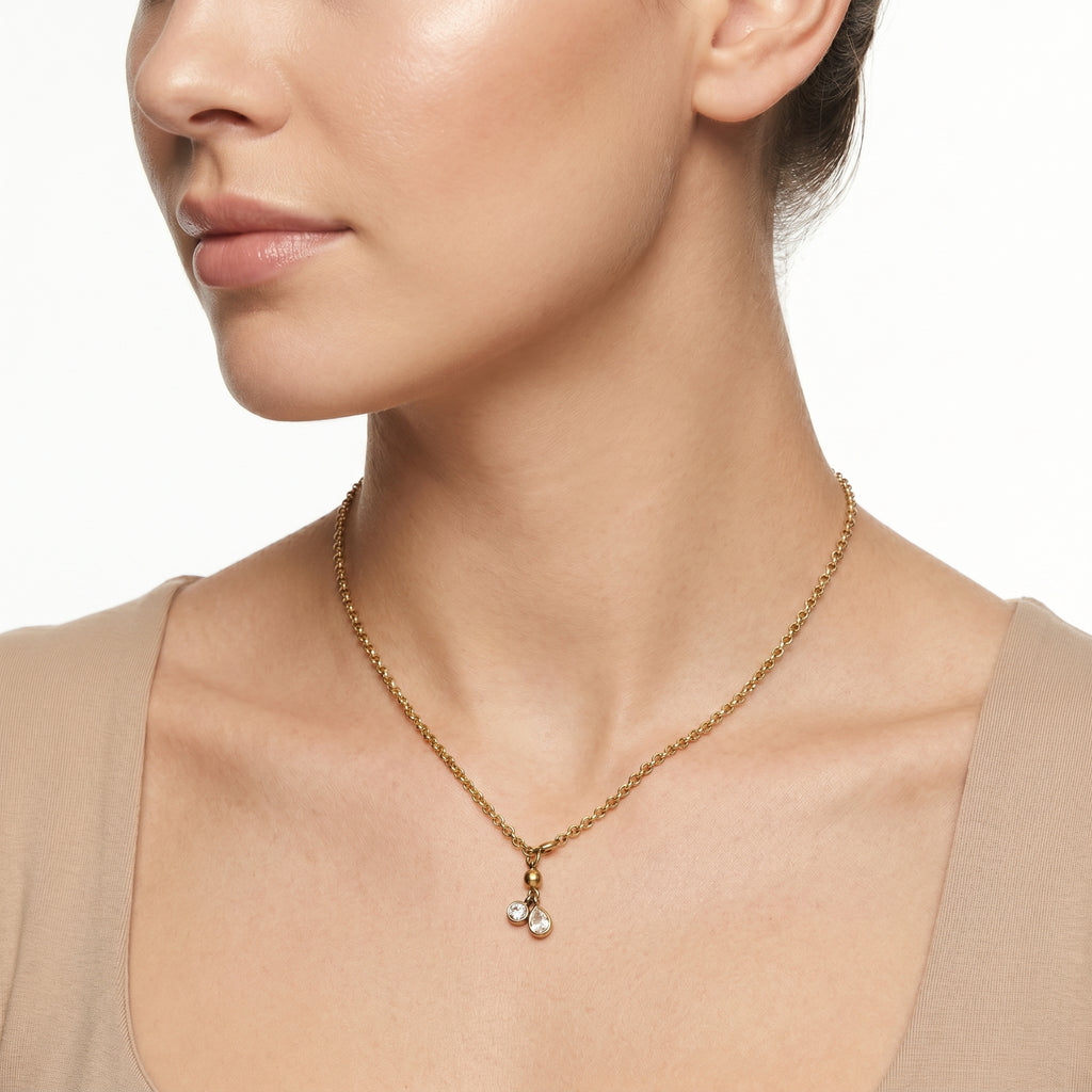 Round & Pear CZ Duo Pendant Necklace – Dainty Gold Fashion Jewellery
