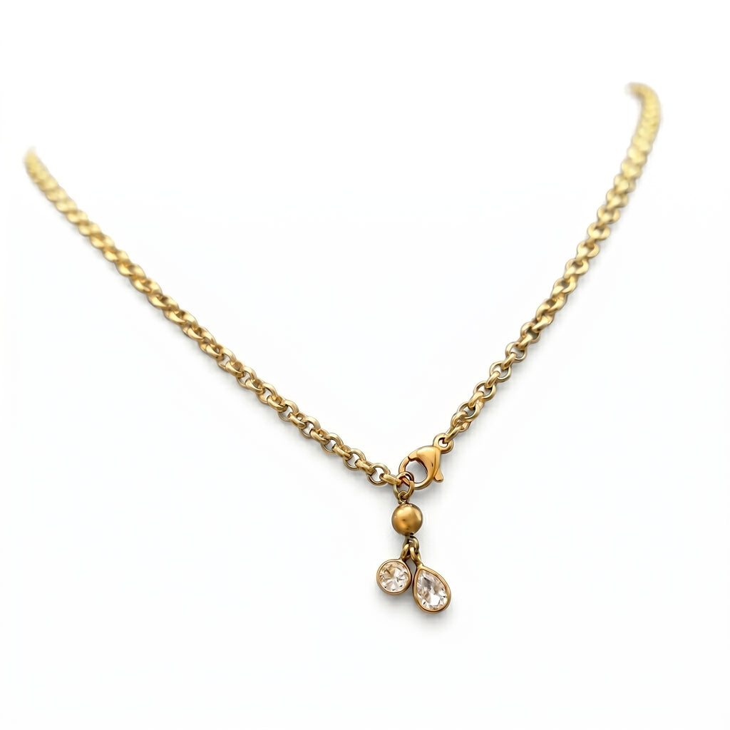Round & Pear CZ Duo Pendant Necklace – Dainty Gold Fashion Jewellery