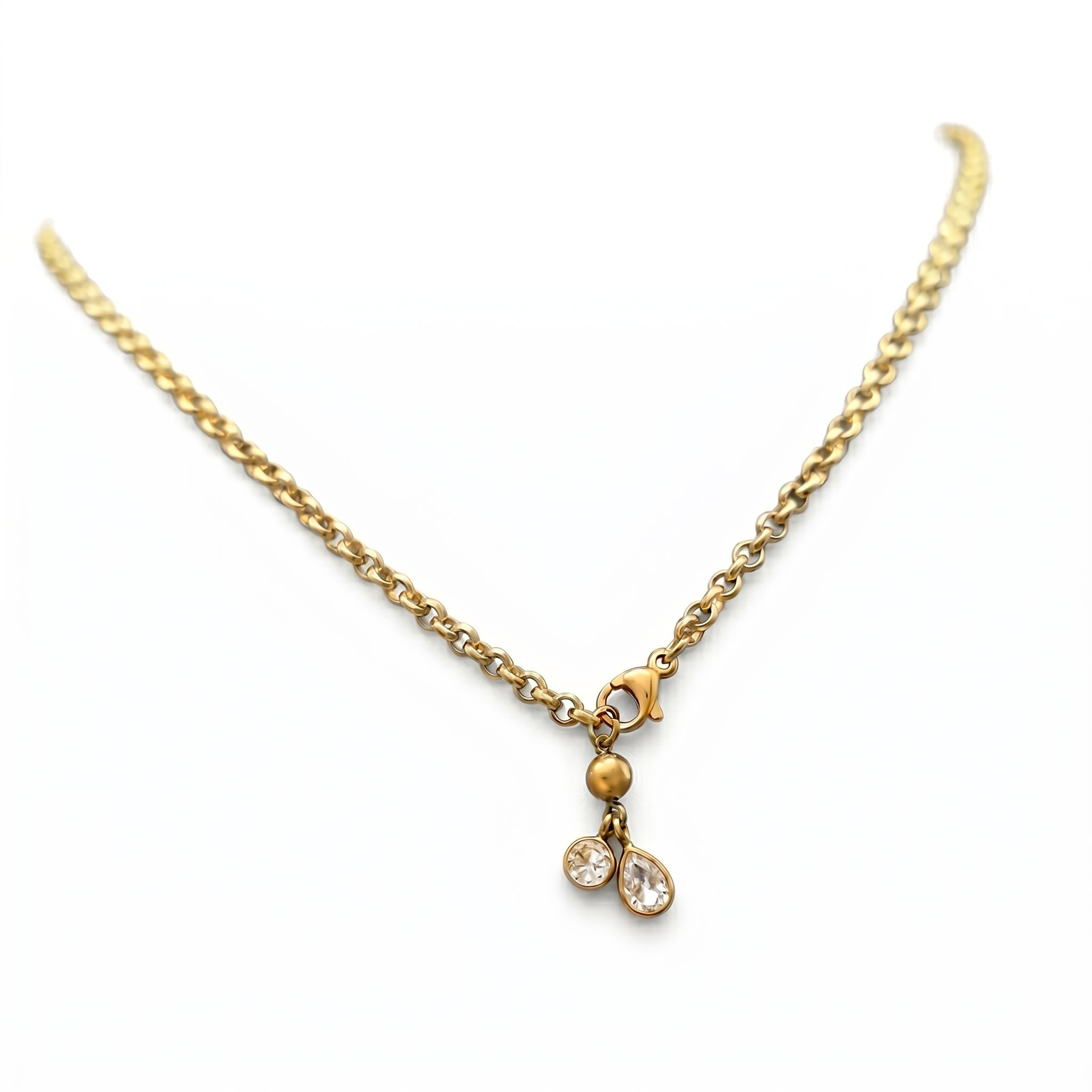 Round & Pear CZ Duo Pendant Necklace – Dainty Gold Fashion Jewellery