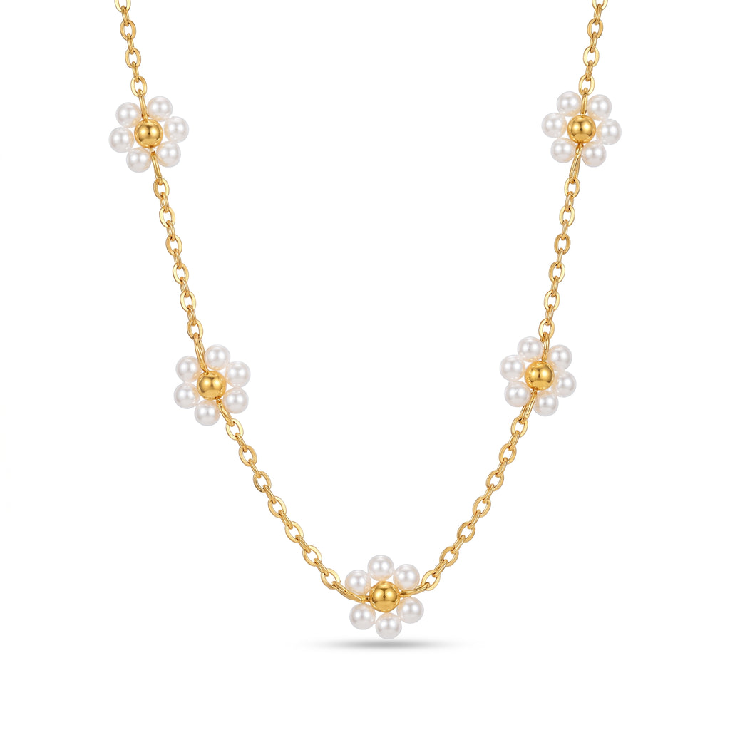 Pearl Daisy Station Choker Necklace – Gold Floral Fashion Jewellery