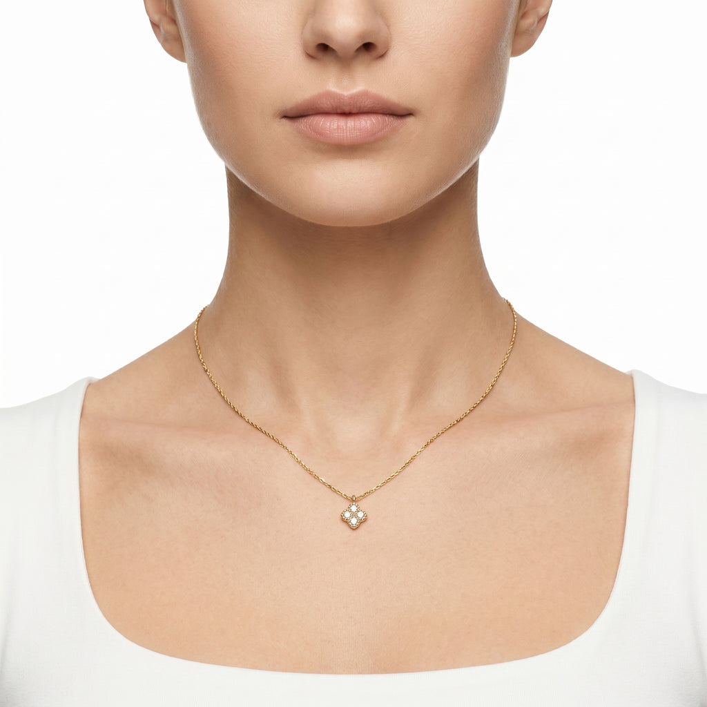 CZ Clover Pendant Necklace – Gold Dainty Fashion Jewellery