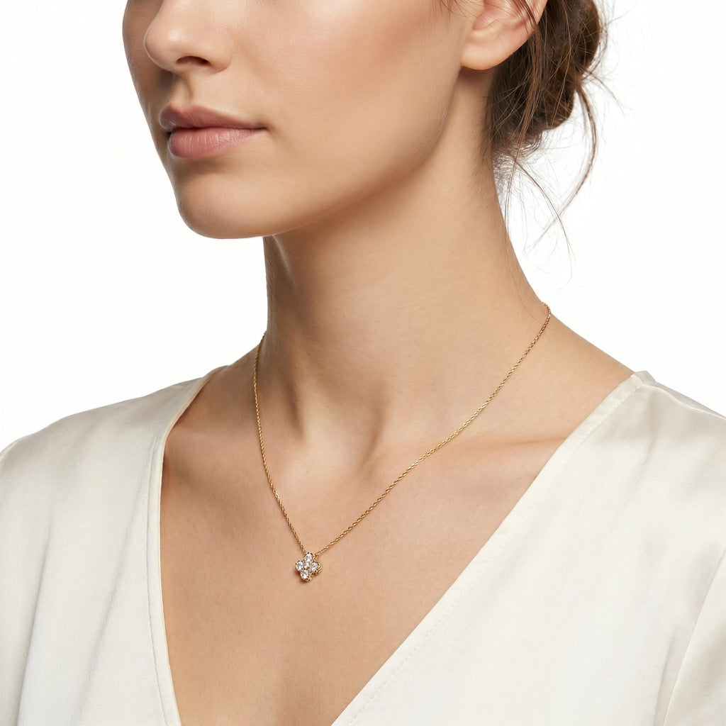 CZ Clover Pendant Necklace – Gold Dainty Fashion Jewellery