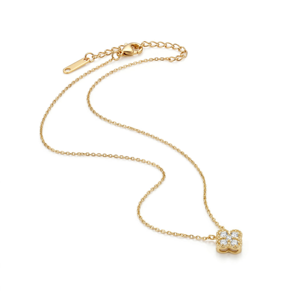 CZ Clover Pendant Necklace – Gold Dainty Fashion Jewellery