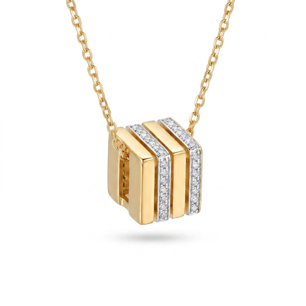 CZ Barrel Charm Pendant Necklace – Gold Geometric Fashion Jewellery