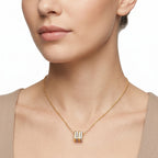 CZ Barrel Charm Pendant Necklace – Gold Geometric Fashion Jewellery
