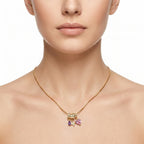 Pink & Purple Multi-Charm Snake Chain Necklace – Gold Fashion Jewellery