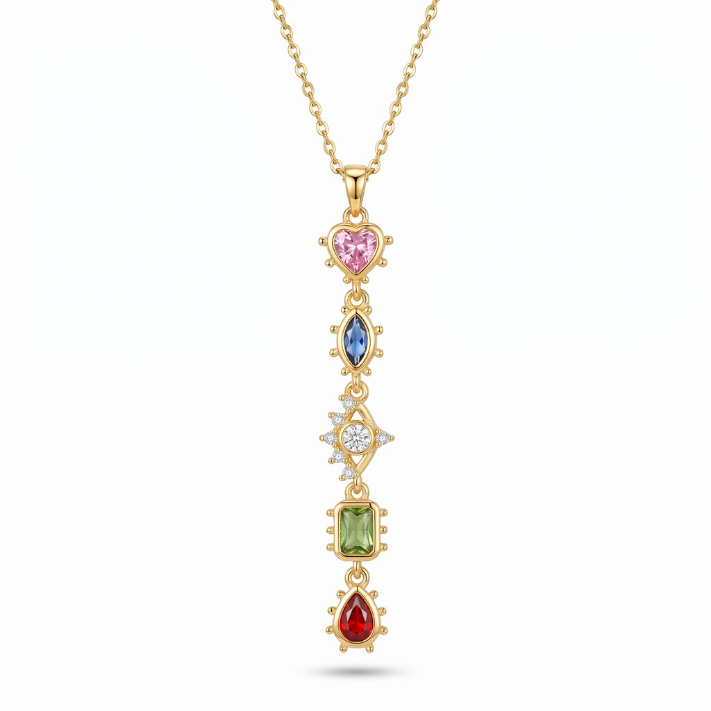 Multicolour CZ Long Bar Pendant Necklace – Chakra Fashion Jewellery
