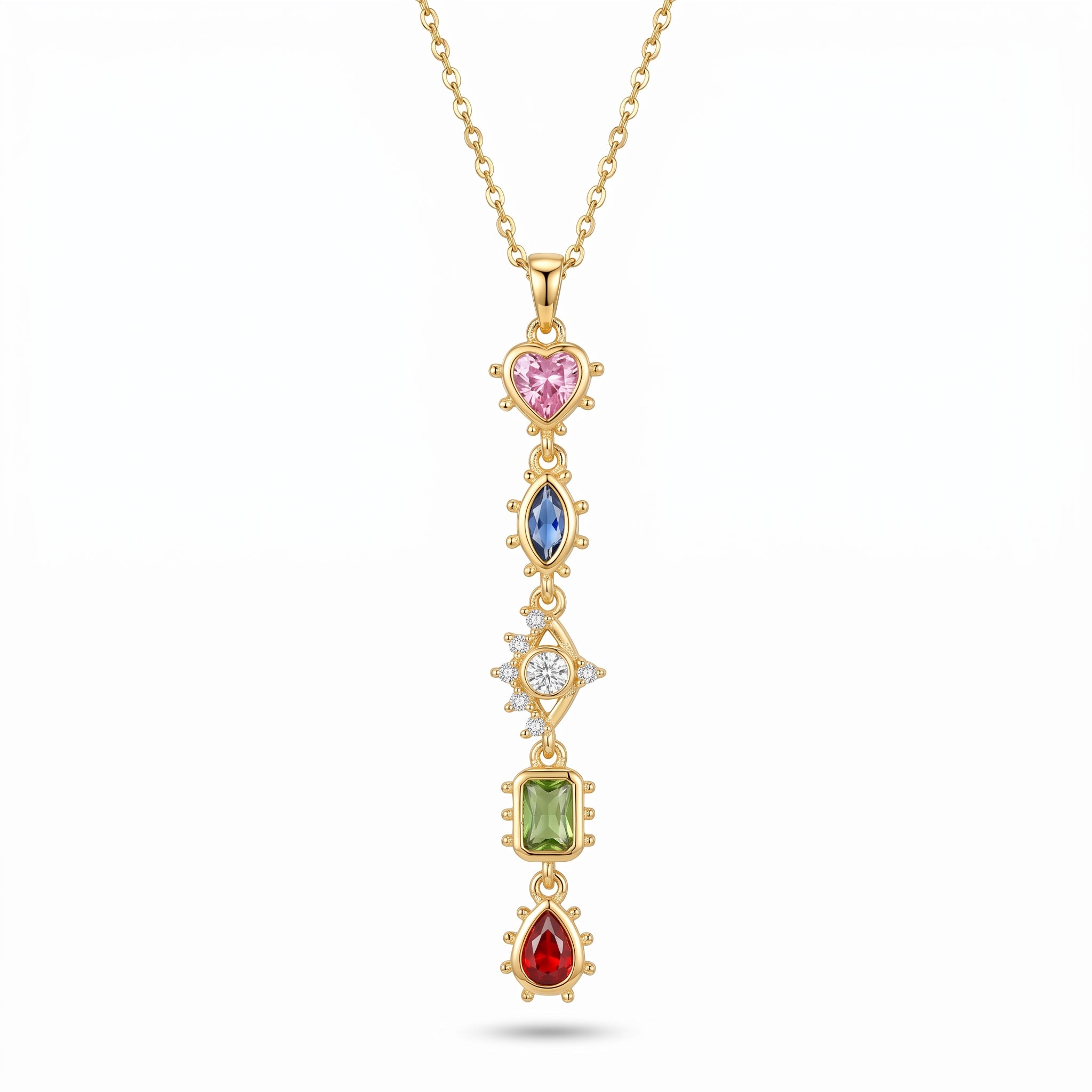 Multicolour CZ Long Bar Pendant Necklace – Chakra Fashion Jewellery