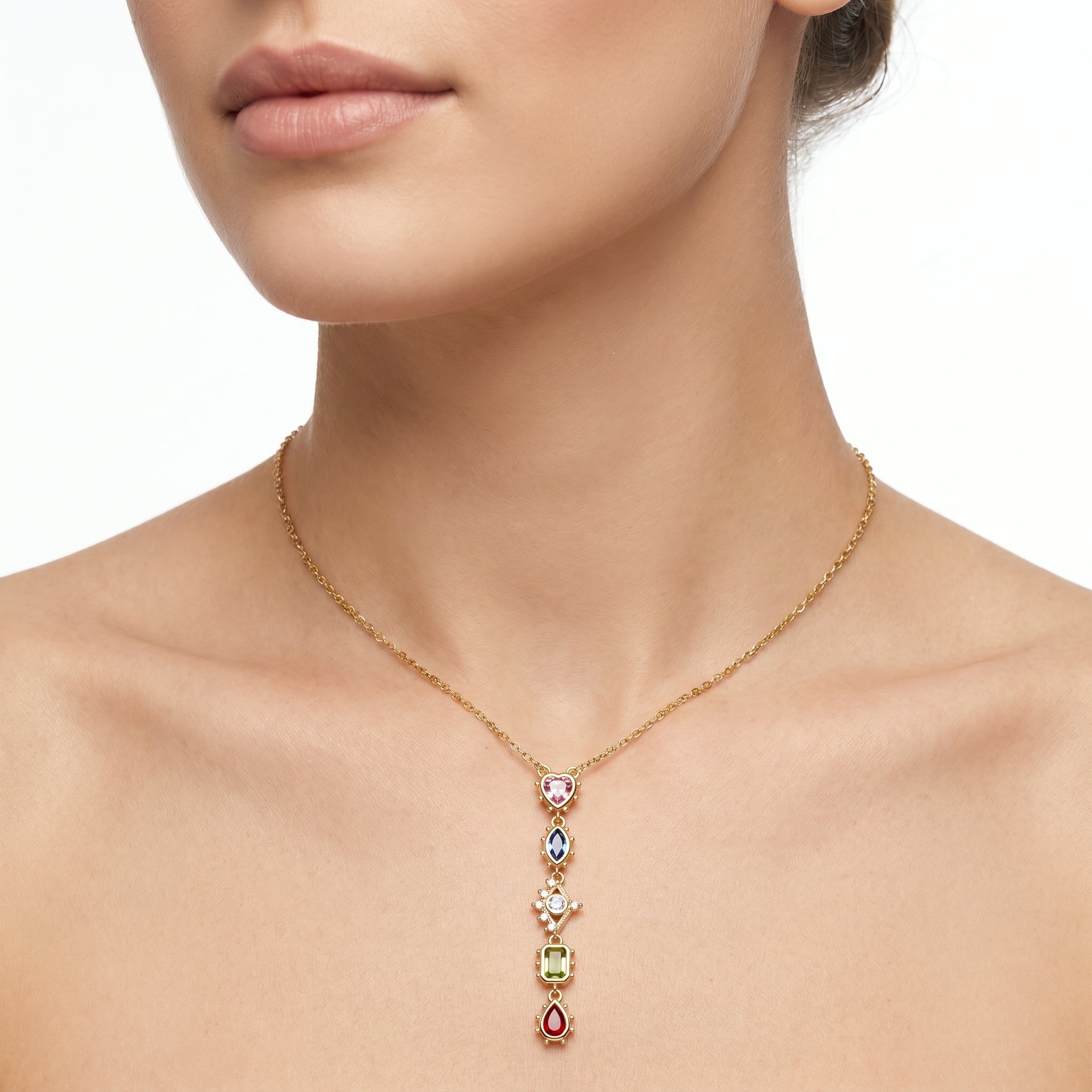 Multicolour CZ Long Bar Pendant Necklace – Chakra Fashion Jewellery