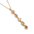 Multicolour CZ Long Bar Pendant Necklace – Chakra Fashion Jewellery