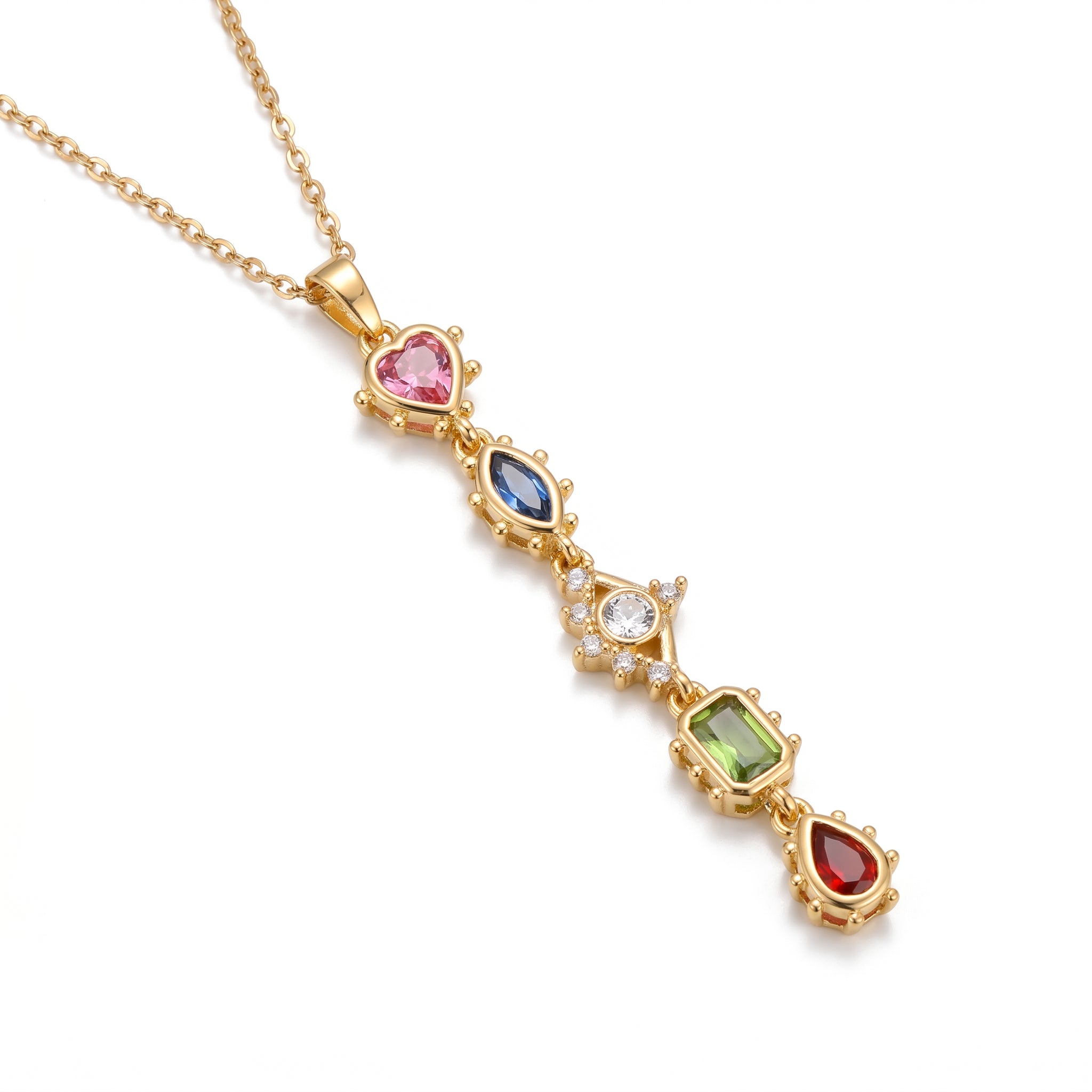 Multicolour CZ Long Bar Pendant Necklace – Chakra Fashion Jewellery