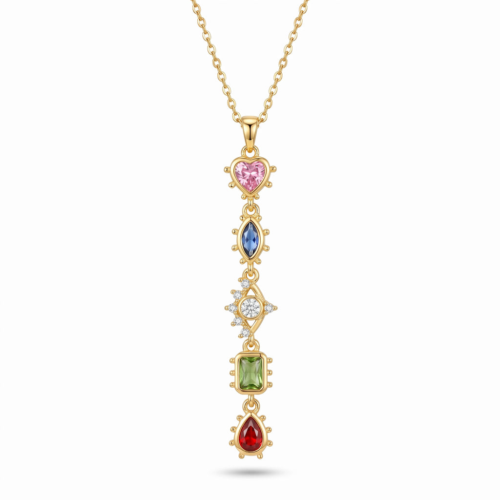 Multicolour CZ Long Bar Pendant Necklace – Chakra Fashion Jewellery