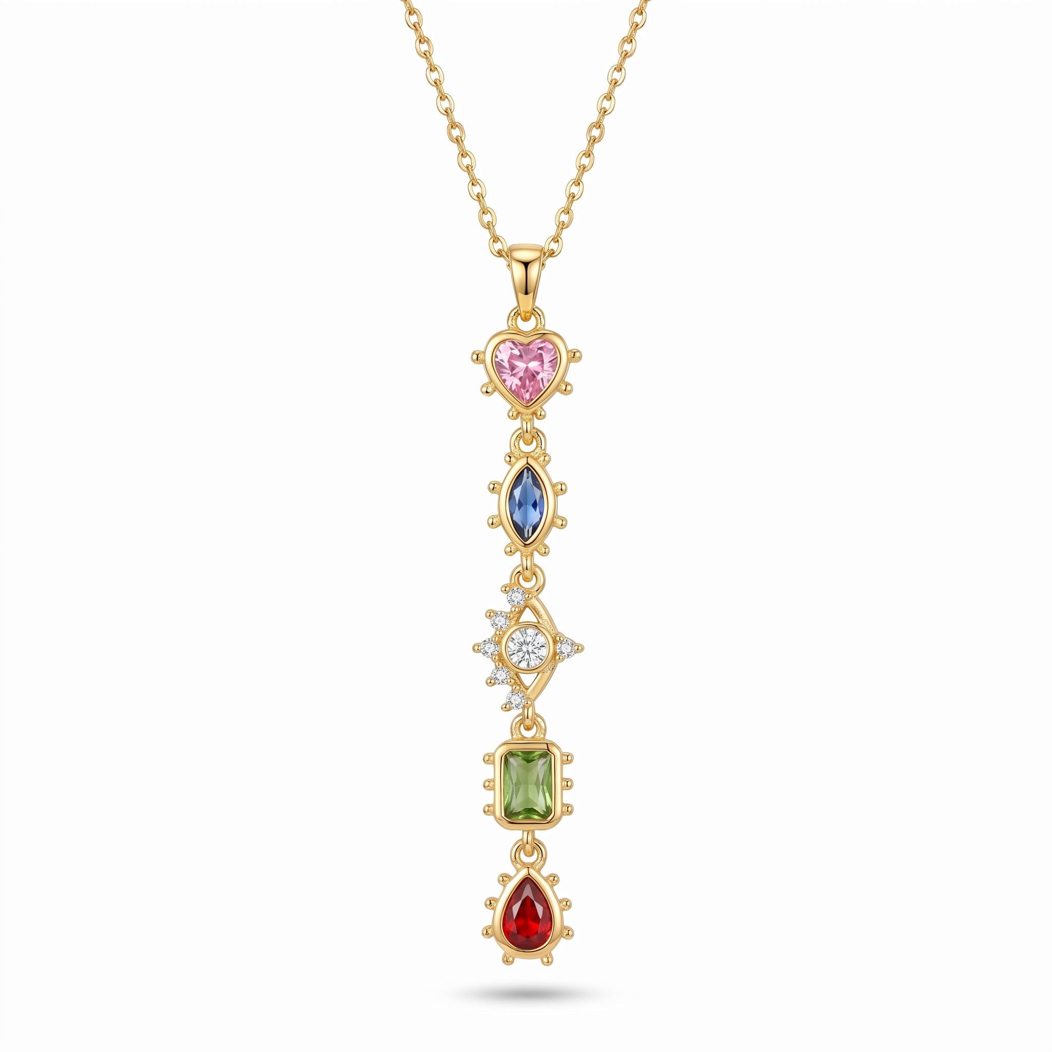 Multicolour CZ Long Bar Pendant Necklace – Chakra Fashion Jewellery