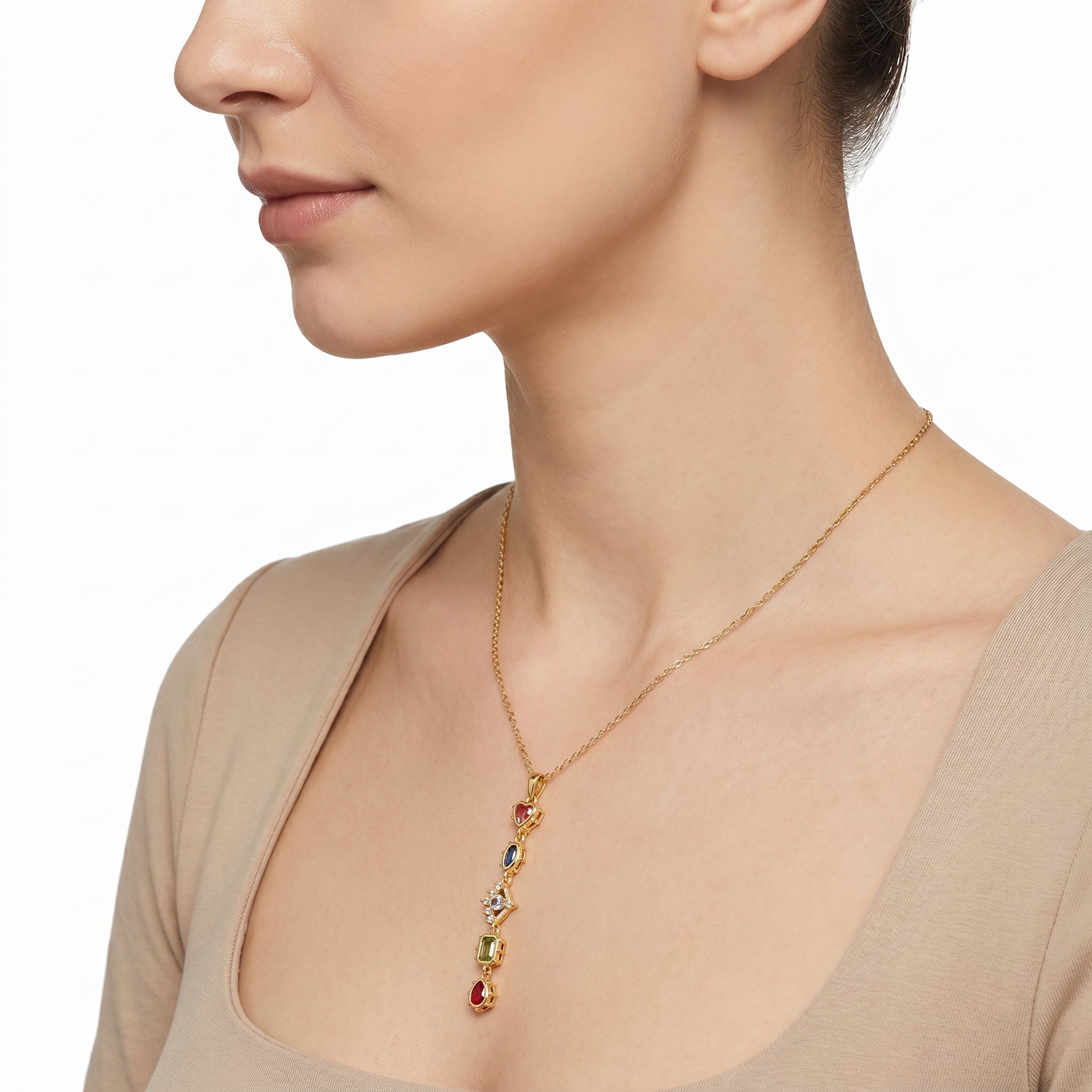 Multicolour CZ Long Bar Pendant Necklace – Chakra Fashion Jewellery