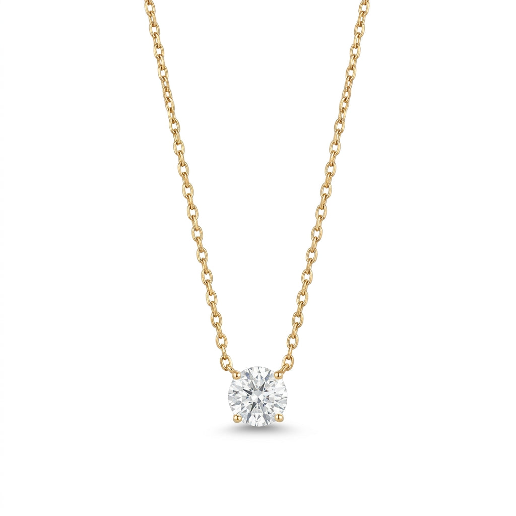Round CZ Solitaire Pendant Necklace – Gold Minimalist Fashion Jewellery
