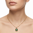 Emerald Cut Green CZ Bezel Pendant Necklace – Gold Snake Chain Fashion Jewellery