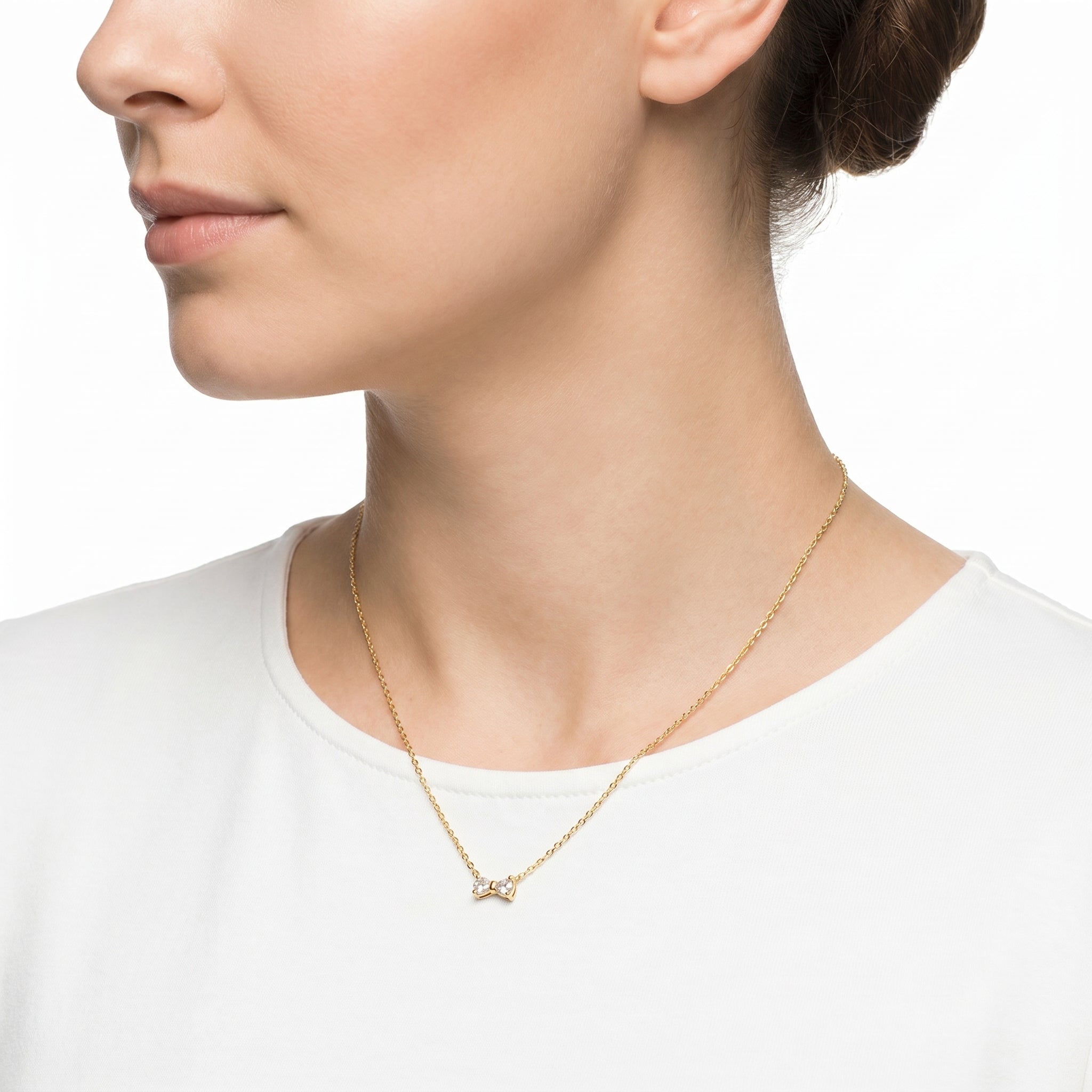 CZ Bow Pendant Necklace – Dainty Gold Fashion Jewellery