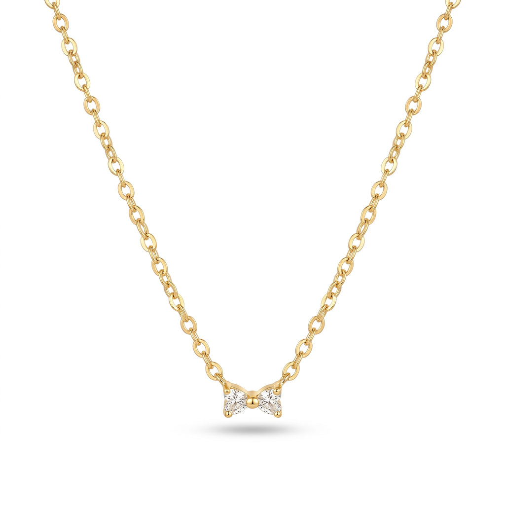 CZ Bow Pendant Necklace – Dainty Gold Fashion Jewellery