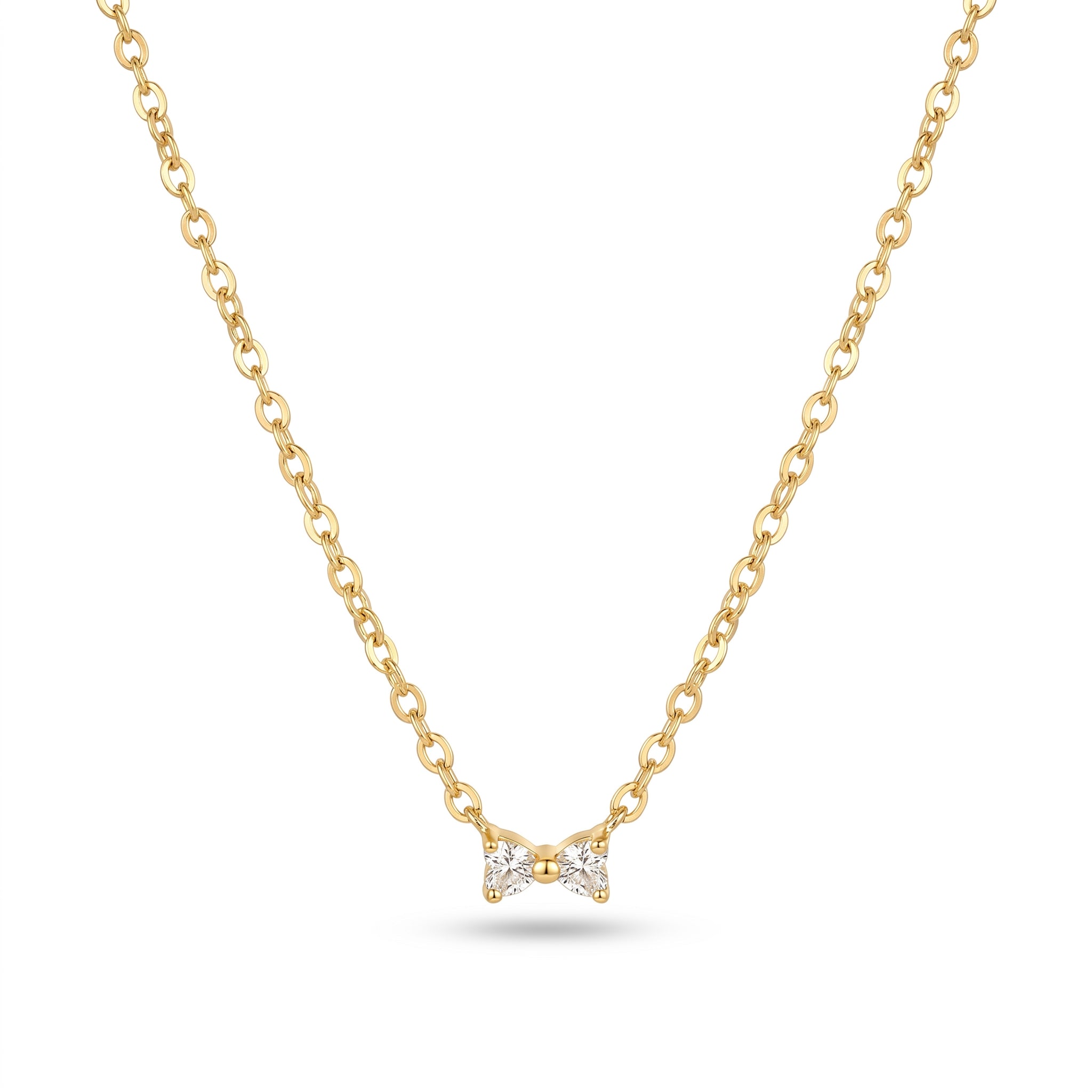 CZ Bow Pendant Necklace – Dainty Gold Fashion Jewellery