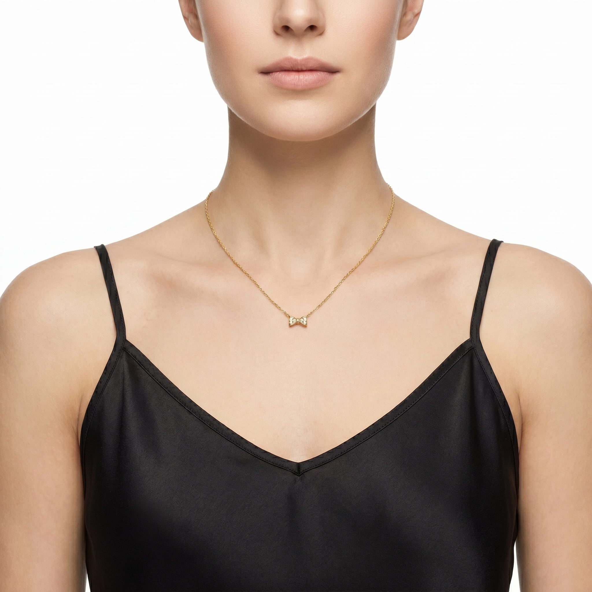 CZ Bow Pendant Necklace – Dainty Gold Fashion Jewellery