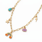Rainbow & Cloud Enamel Charm Necklace – Gold Paperclip Chain Fashion Jewellery