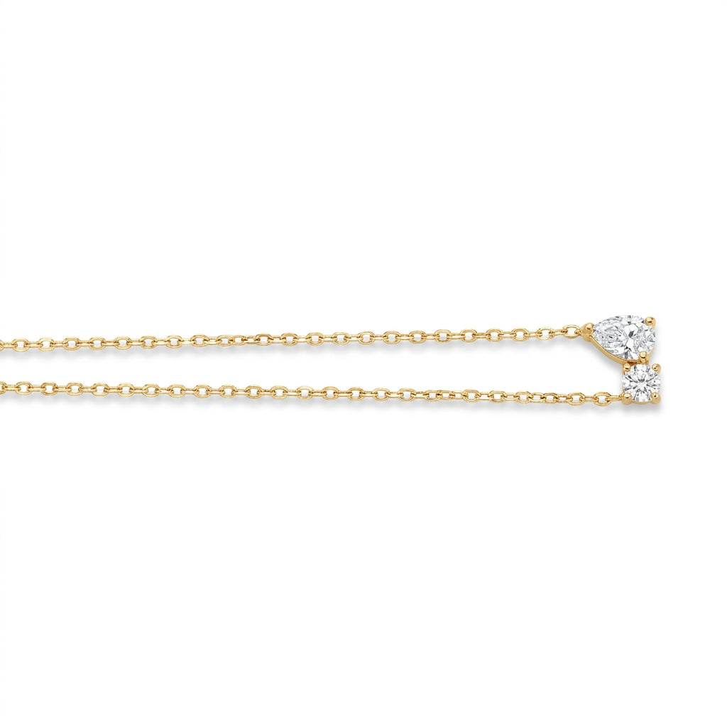 Pear & Round CZ Duo Double Chain Necklace – Dainty Gold Fashion Jewellery