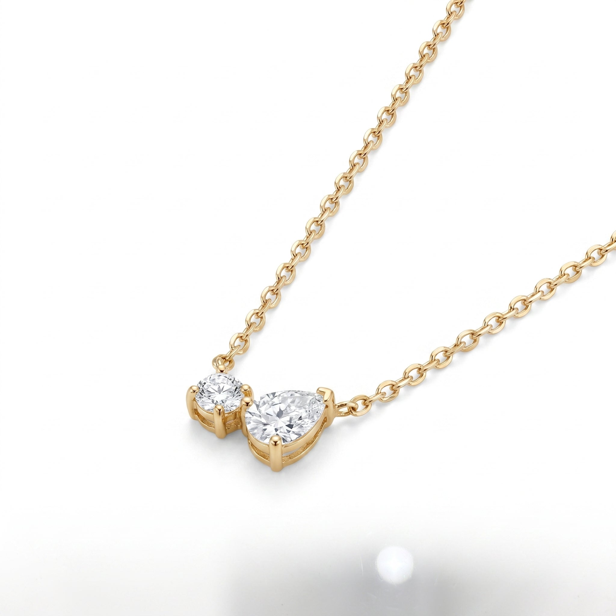 Pear & Round CZ Duo Double Chain Necklace – Dainty Gold Fashion Jewellery